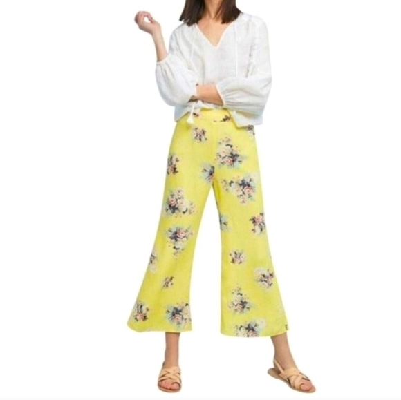 Anthropologie Feather & Bone Talese Crop Wide Flare Floral Palazzo Pants 12 - Picture 1 of 6